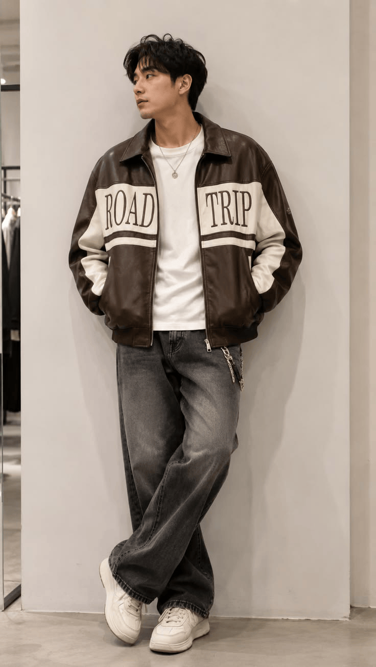 Road Trip Vintage Leather Bomber Jacket
